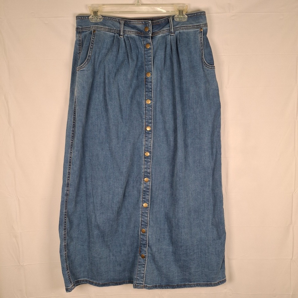 Est 1946 Denim Size 10‎ Jean Skirt Modest Church Stretch Snap Front Button